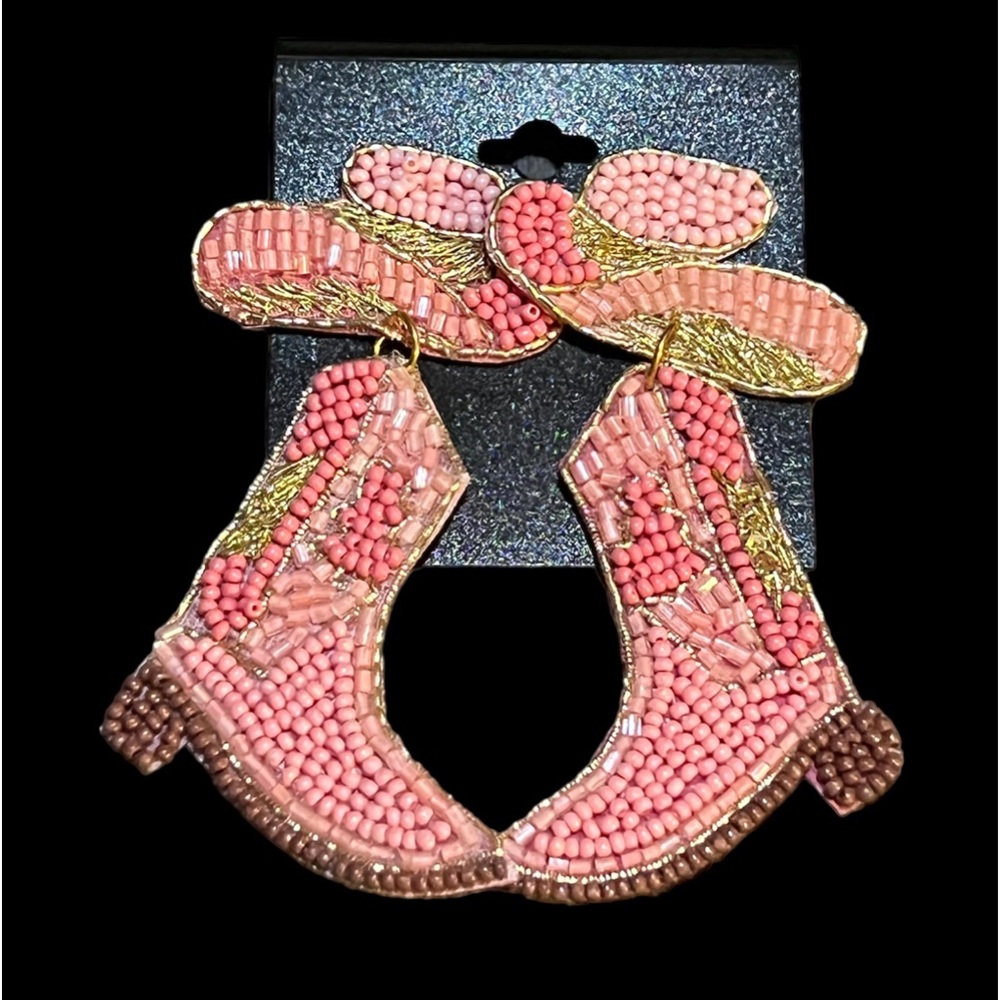 Felt Beaded Cowgirl Boots Earrings